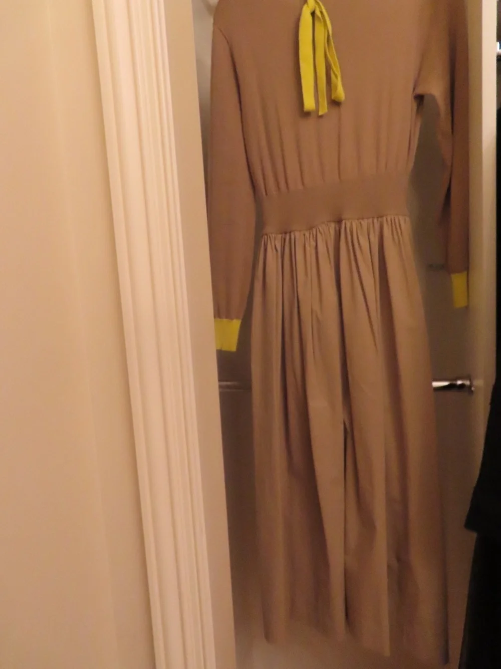 Zaikomoya Teen Girls XXL Beige Midi Dress with Yellow Trim & Back Bow
